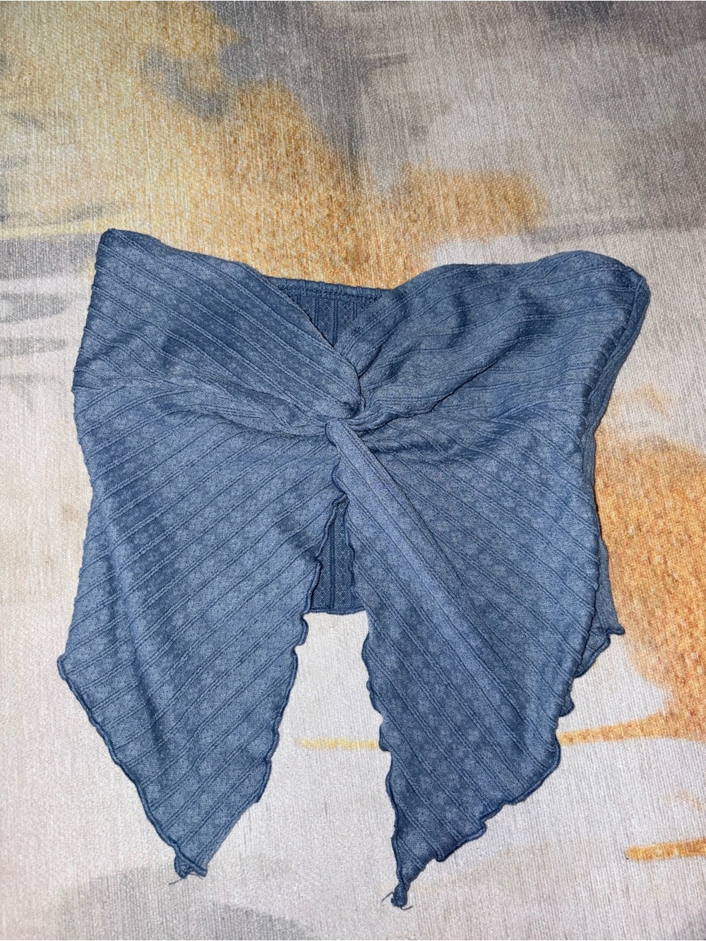SHEIN Blue Ribbed Twist-Front Crop Top